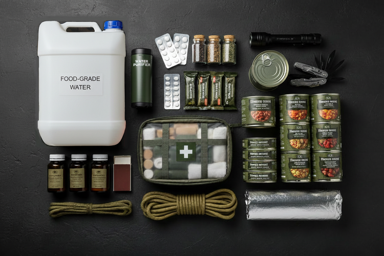 Notvorrat & Versorgung – Wasserkanister, Tabletten, Verbandskasten, Konserven & Survival-Ausrüstung