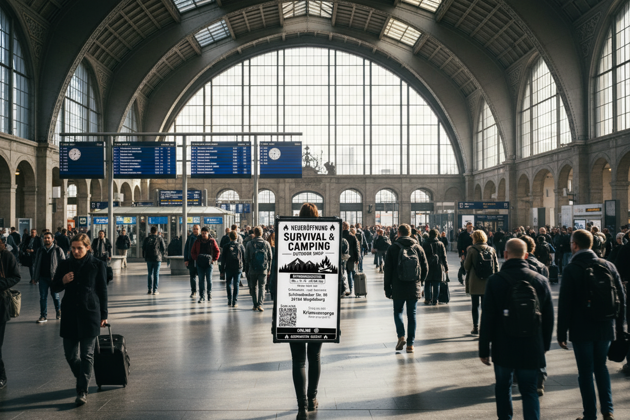 Werberucksack im Bahnhof
